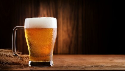 Glass beer on wood background with copy space
