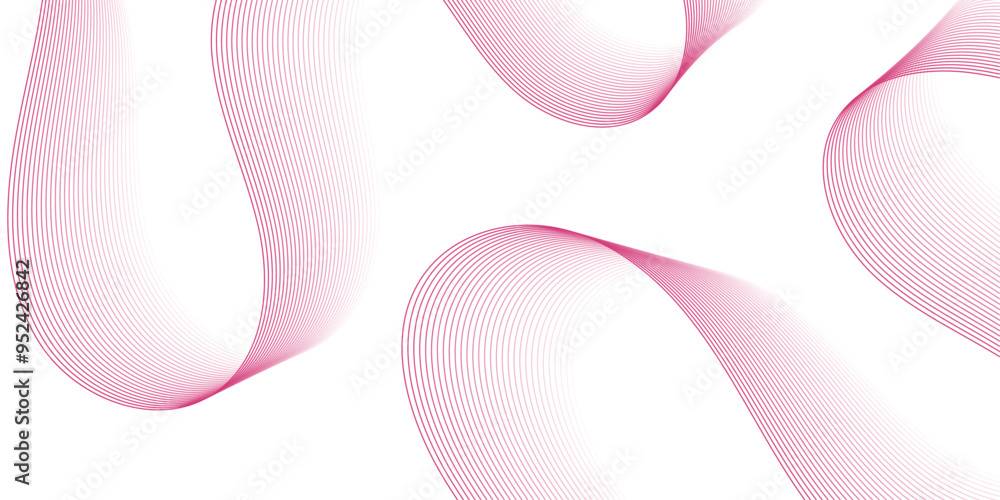 Wall mural Abstract background with lines and waves. Medium banner size. Element for design. Vector background for brochure, booklet, flyer, poster. White and pink gradient. Summer