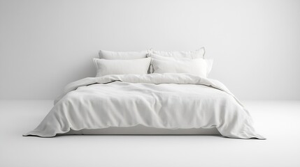 Closeup front view on white fabric Bed classic with white blanket fabric modern contemporary isolate on white background : Generative AI