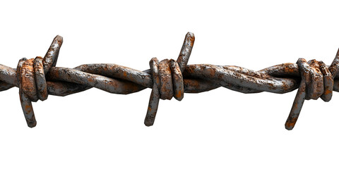 Close-up of weathered barbed wire, showcasing rust and texture, perfect for themes of division, security, or rural life.