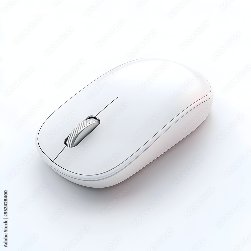 Poster sleek and elegant wireless mouse floating against crisp white background with precise lighting