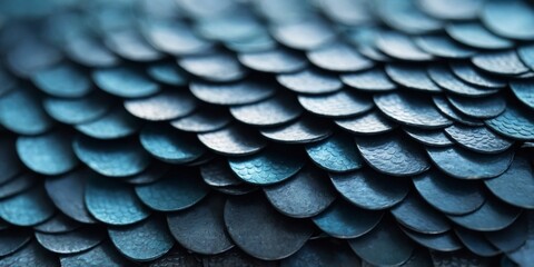 Image closeup of a metal fish scale design in shades of blue and aqua.