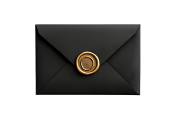 Elegant black envelope with a luxurious gold seal, perfect for invitations, letters, or special announcements.