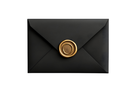 Elegant black envelope with a luxurious gold seal, perfect for invitations, letters, or special announcements.