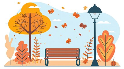 A park bench under an autumn tree