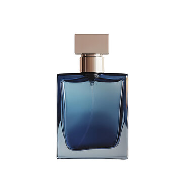 Elegant blue perfume bottle with a sleek design, perfect for any fragrance collection or beauty presentation.