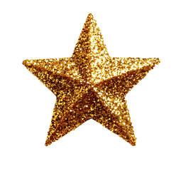 Shiny golden star with glitter, perfect for festive designs and celebratory themes. Eye-catching and vibrant decoration option.