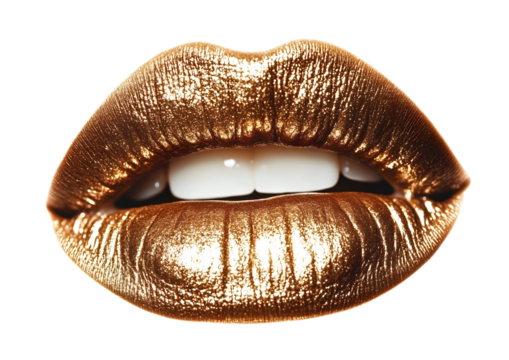 Shiny golden lips with a glamorous finish, perfect for beauty and fashion related projects, showcasing elegance and style.