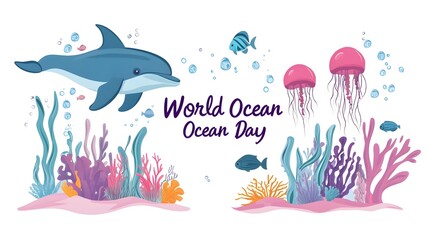 Vibrant World Ocean Day with Diverse Underwater Creatures