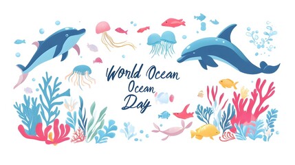Colorful and Playful World Ocean Day with Underwater Creatures