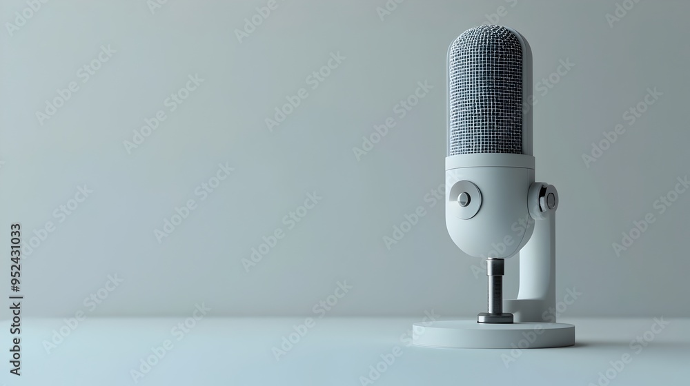 Wall mural sleek and sophisticated desktop microphone on pristine white background