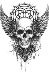 Obraz premium Skull and Wing very simple traditional tattoo flash styles illustration