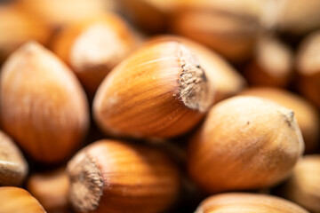 Close-up View of Hazelnuts Revealing Texture and Natural Color in a Bountiful Pile for Culinary Inspiration and Healthy Snacking Ideas