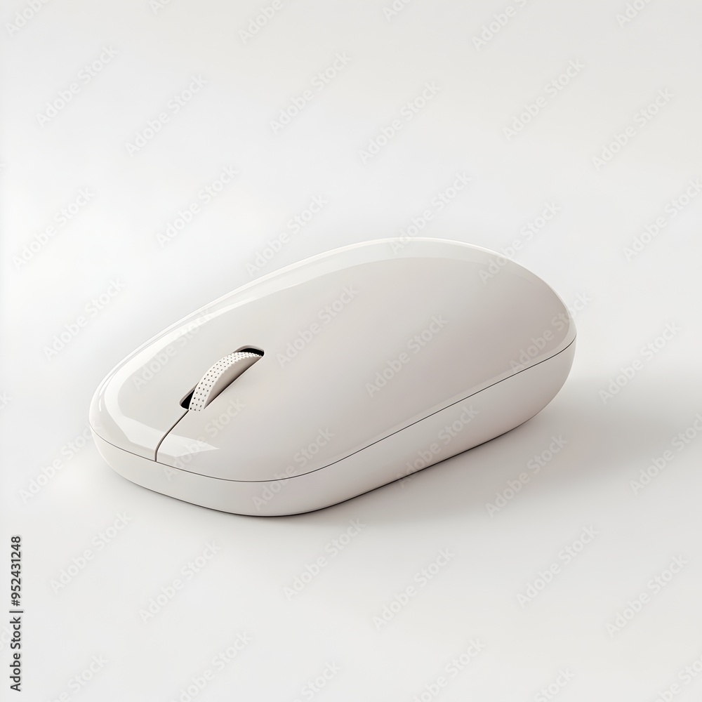 Poster sleek and streamlined wireless mouse floating on a pristine white background