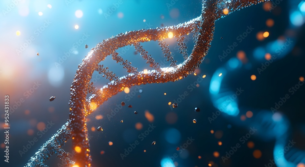 Aufkleber dynamic dna helix in blue particle flow