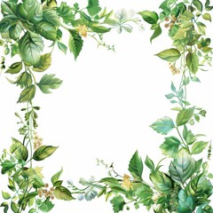 Floral Frame with Green Leaves and Vines