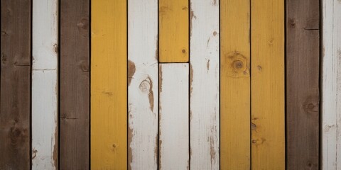 Wooden background with white and yellow colored chipped planks.