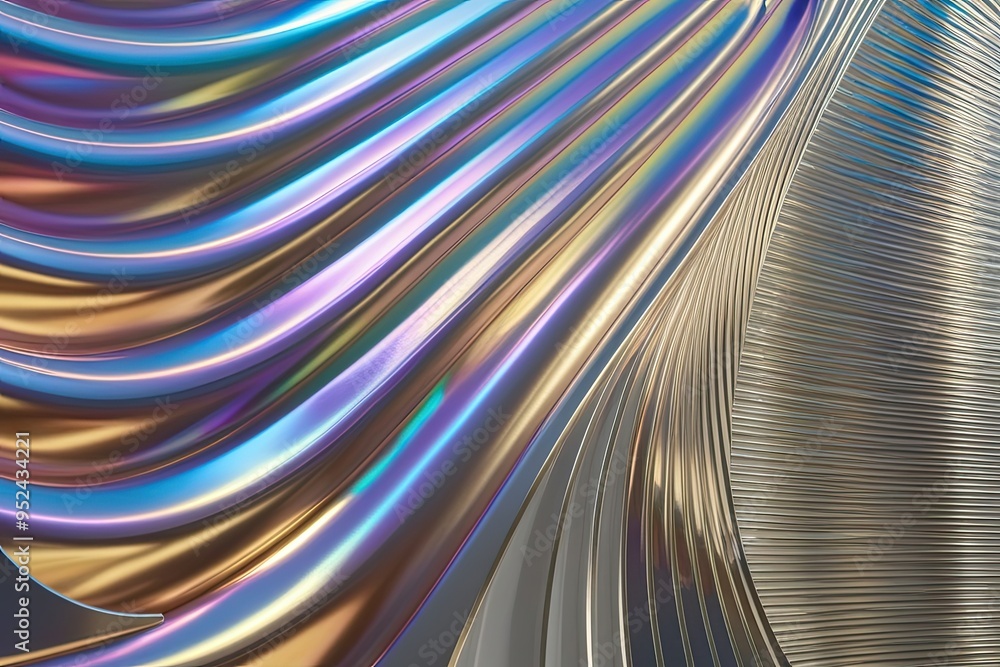 Poster iridescent wave design with advanced metallic curve background