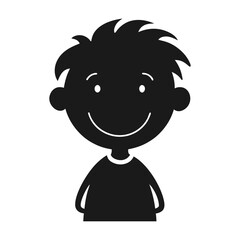 Happy boy with tousled hair icon isolated on white