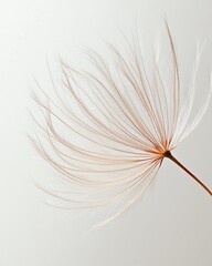 Fototapeta premium Close-up of a dandelion seed head with delicate white filaments against a white background.