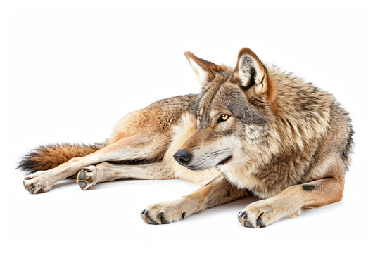 a wolf laying down on a white surface