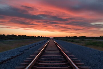Obraz premium Scenic Railway Journey Under Stunning Sunset Skies