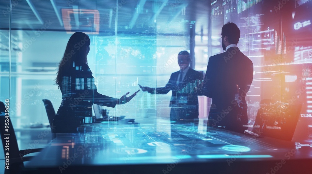 Leinwandbilder a team of professionals collaborating around a high-tech conference table with interactive touchscre