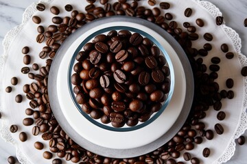 Aerial View of Premium Coffee Beans on Elegant White Background