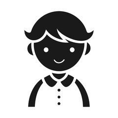 Cheerful boy with short wavy hair icon isolated on white