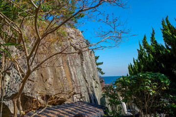 Temple is located in a rocky place of the sea