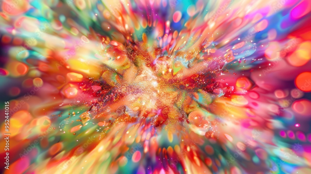 Poster a maximalist holographic background with an explosion of colors, patterns, and textures, creating a 