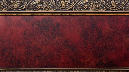 Ornate red and gold textured background with intricate detailing.