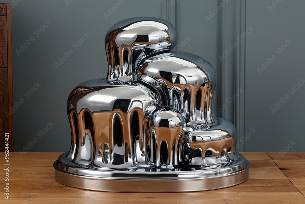 Poster mesmerizing liquid tin creation featuring dazzling chrome cascade effect