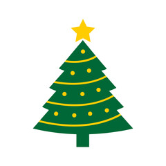 Christmas tree with star outline icon isolated on white