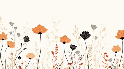 A minimalist floral line art fabric design with stylized flowers and geometric elements, showcasing the elegance of simplicity