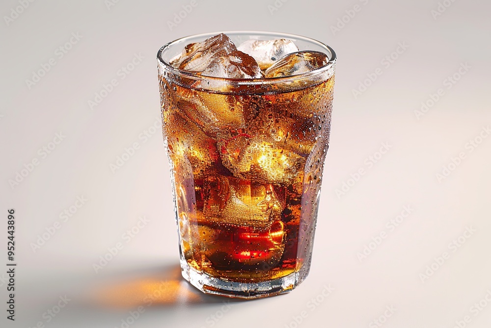 Sticker close up of a glass of cola with ice