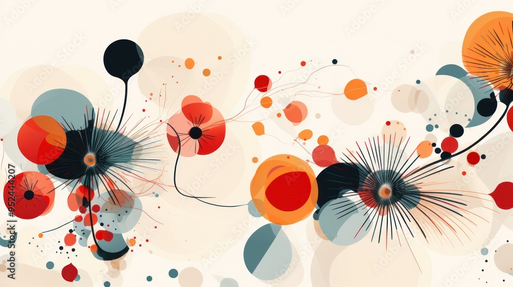 Poster a modern floral pattern with overlapping geometric elements and a dynamic composition