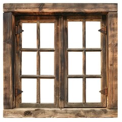 old wooden window with shutters on white background