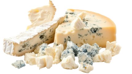 Mozzarella Gorgonzola blue goat cheese isolated on transparent background, PNG