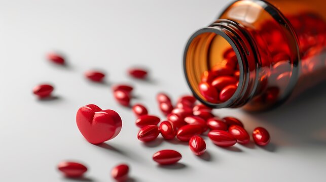 Heart-Shaped Pill Among Scattered Red Capsules