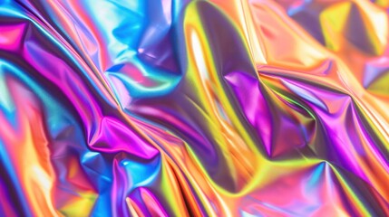 Fototapeta premium An abstract holographic background with a shimmering foil texture and vibrant rainbow colors, reminiscent of a retro 90s aesthetic.