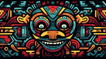 An Aztec tribal pattern reimagined in a modern style, incorporating elements of street art, graffiti