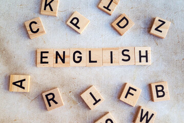 Learn  English Language  Education Concept with  wooden blocks . 