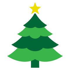 Rounded Christmas tree with star icon isolated on white