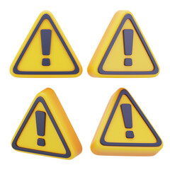 3D Yellow Triangle Warning Sign Symbol Danger Caution Risk Traffic