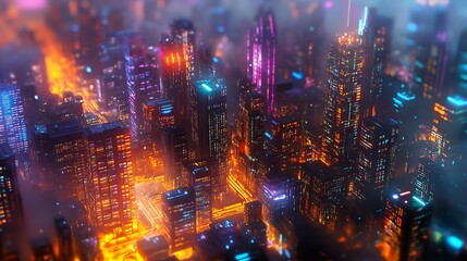Fototapeta premium Cyberpunk Cityscape: Neon Lights and Fog