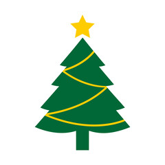 Decorated Christmas tree with star icon isolated on white