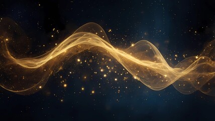Abstract Golden Waves with Glowing Particles in a Cosmic Space Background