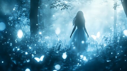 Enchanted forest soft-focus glowing elements ethereal creatures mystical atmosphere