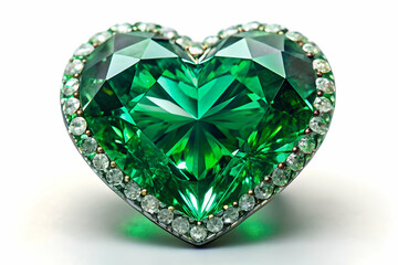 Fototapeta premium A large green diamond shaped like a heart. The diamond is surrounded by diamonds and has a shiny, sparkling appearance